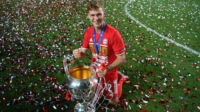 Bayern Munich's Joshua Kimmich and the Champions League trophy